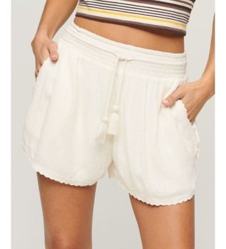 Superdry para mujer. W7110346A Pantalón Corto de playa Vintage blanco roto (L), Casual, Modal