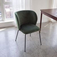 silla de comedor de terciopelo verde caqui y acero