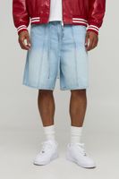 regular fit panelled embroidered jorts azul