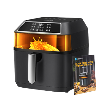 Aigostar Zane - Freidora de aire sin aceite 8L, 1700W, gran ventana de visualización, 12 menús preprogramados. Freidora de aire con panel LED táctil. Incluye libro de recetas. Libre de BPA