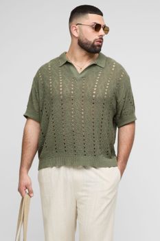 Polo Plus Recto Oversize De Punto Con Rayas, Verde