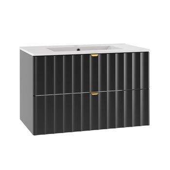 Mueble lavabo individual encastrado paneles de melamina y mdf negro