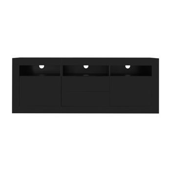Mueble De Tv De 160 Cm Negro Brillante Con Luces Led, 3 Compartimentos Y Control Bluetooth