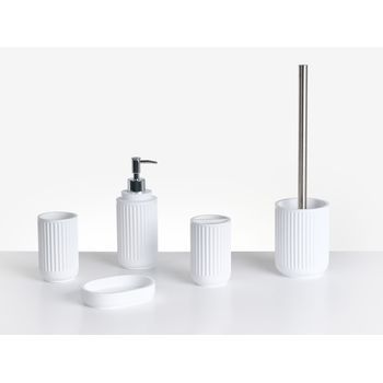 Conjunto De 5 Accesorios De Baño Jabonera Dispensador De Jabón Escobilla De Inodoro Vaso Soporte Para Cepillos De Dientes Blanco Huarmey