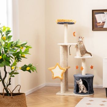 Árbol Para Gatos 128 Cm Torre De Varios Niveles Con Tablero Y Postes Rascadores De Sisal Condominio Plataforma De Felpa Juguetes