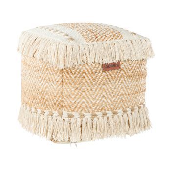 Puf De Yute Y Algodón Con Borlas Otomana Cuadrada Reposapiés Relleno De Bolas Eps Sala De Estar Beige Alupola