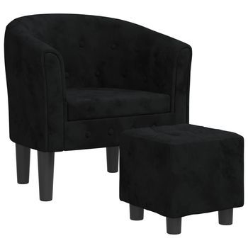 Sillón De Salón | Silla | Sillón Con Taburete Terciopelo Negro