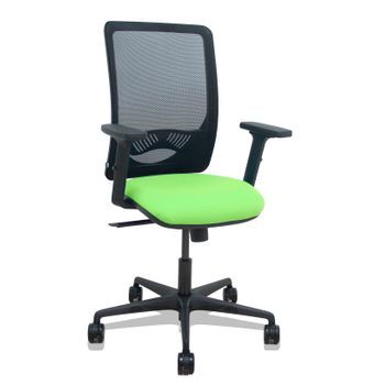 Silla Zulema Sincro Malla Negra Asiento Bali Pistacho Brazos 2d Ruedas 65mm