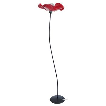 Lámpara de pie columna metal negro pantalla rojo