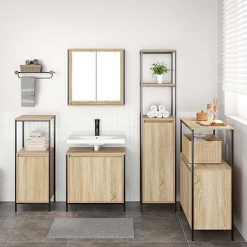 Vidaxl Juego De Muebles De Baño 5 Uds. Roble Sonoma Y Negro