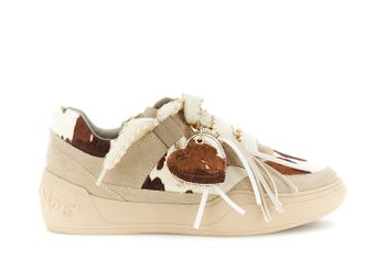 zapatillas de ante con detalles de piel efecto vaca y charm beige/cow 38