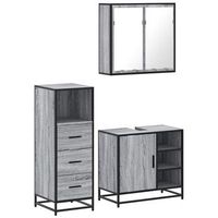 set de mueble de bano  armarios de bano 3 uds madera contrachapada gris sonoma
