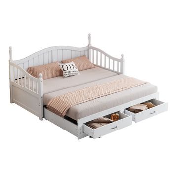 Cama Nido Con 2 Cajones - Cama Infantil De Madera Maciza 180x190cm - Cama Juvenil - Con Columnas Romanas