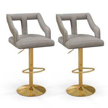 Costway Juego de 2 Sillas de Bar Taburete Giratorio Ajustable con Reposapiés Base de Metal Silla de Comedor de Terciopelo Holandés para Bar