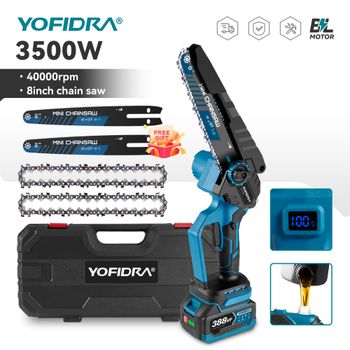 Motosierra eléctrica sin escobillas YOFIDRA de 8 pulgadas, 3500W, sierra de cadena de poda manual para carpintería, herramienta eléctrica para Pin de batería Makita