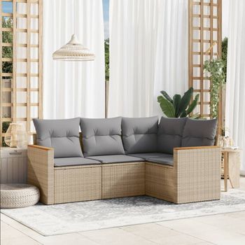 Conjunto De Sofás Jardín Con Cojines 4 Uds | Mueble Jardin Mesa Y Sillas Ratán Sintético Beige Cfw871918