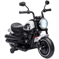 homcom moto electrica para ninos de 18-36 meses con bateria 6v faro y ruedas auxiliares desmontables blanco   aosom espana