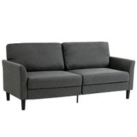 homcom sofa 3 plazas de tejido efecto lino con reposabrazos curvos y acolchado grueso gris oscuro   aosom espana