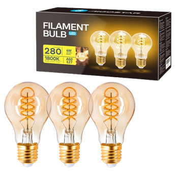 Aigostar - Bombilla LED E27 4W, Modelo A60,  Luz Cálida 1800K, 280 Lúmenes, Bombilla vintage de Tipo Edison Con filamento y Vidrio ámbar, Bombilla Decorativa, No Regulable, Pack de 3 Uds