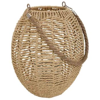 Farol portavelas de metal y cuerda de papel beige d26x28 cm