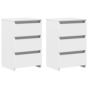 Pack 2 Uds Mesitas De Noche | Mesa Auxiliar | Mesilla Madera Contrachapada Blanco 40x35x62,5cm