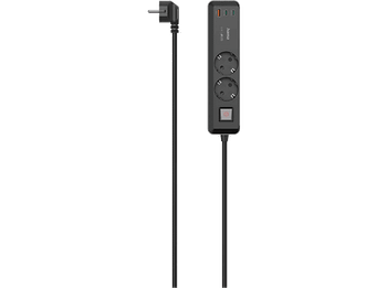 Regleta - Hama 00223062, 2 tomas, Para exteriores, Montaje pared, Conexión USB, 3680 W, Negro