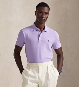 Polo Ralph Lauren para hombre. 710941439503 Polo de piqué elástico Custom Slim Fit lila (XL), Casual, Algodón, Manga corta