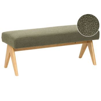 Banco De Cama Asiento De Entrada De Bouclé Patas De Madera Verde Y Marrón Claro Tamre