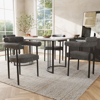 Conjunto De Mesa Y 4 Sillas - Mueble De Comedor - Mdf Y Metal - Gris Oscuro (140x80x75cm)