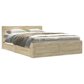 Cama De Matrimonio | Cama De Adulto | Cama Con Cabecero Madera De Ingeniería Roble Sonoma 135x190 Cm