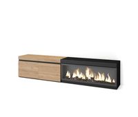 mueble tv television muebles de salon almacenaje 208x35x45cm para tv hasta 80 chimenea electrica xxl estilo moderno roble y negro