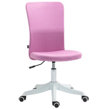 HOMCOM Silla de Oficina con Ruedas Altura Ajustable y Tapizado en Lino Sintético para Oficina o Estudio 53x43x85-93 cm Rosa