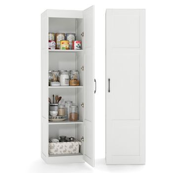 Costway Gabinete de Almacenamiento Alto Armario de 4 Niveles Independiente con Puerta para Cocina Sala de Estar 40 x 37,5 x 150 cm Blanco