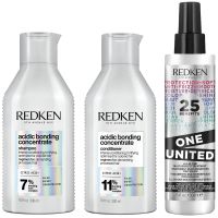 redken acidic bonding concentrate shampoo conditioner and one united multi-benefit leave-in treatment bond repair bundle