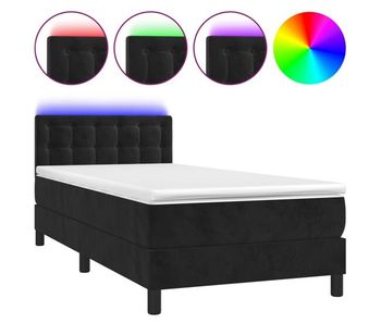 Cama box spring colchón y led terciopelo negro 90x200 cm botones