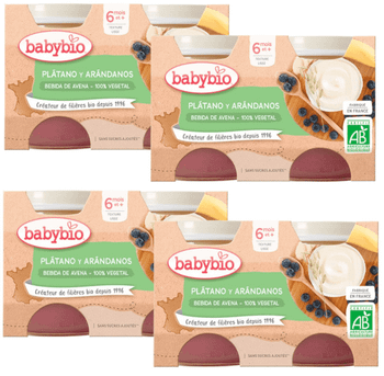 Babybio Yogur Vegetal Avena, Plátano y Arándanos +6m 130 gr 4x2 uds