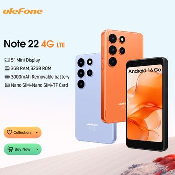 【Nuevo 2026】Ulefone Note 22 4G Mini Smartphone Android 16 Go 3GB RAM+32GB ROM Batería Extraíble de 3000mAh Teléfono Móvil Pantalla de 5.0