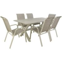 conjunto para jardin color blanco mesa grande de 190 cm y 6 sillones apilables aluminio reforzado 6 plazas juego de sillas y mesa para jardin comedor de terraza o patio