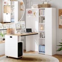 escritorio plegable con estanteria 1045  305  160 cm blanco y roble enchufe y usb