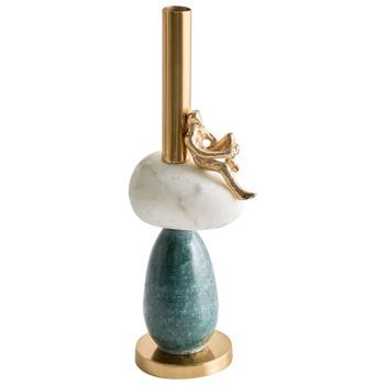 Candelero De 34 Cm De Acero Y Aluminio Con Detalles En Mármol Diseño Moderno Multicolor Barice