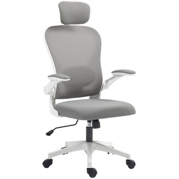 HOMCOM Silla Ergonomica de Oficina de Malla Transpirable con Altura Ajustable Reposacabezas y Soporte Lumbar Ajustables Gris   Aosom España