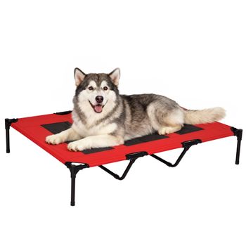 PawHut Cama Elevada Transpirable para Mascotas Perros Gatos Tela Oxford para Dormir Relajar Interiores Exteriores 122x92x23 cm Rojo   Aosom España