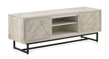 Mueble tv de madera de mango maciza en color blanco patinado