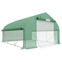 outsunny invernadero de tunel 347x300x200 cm invernadero de jardin con puerta y 6 ventanas estructura de acero galvanizado verde