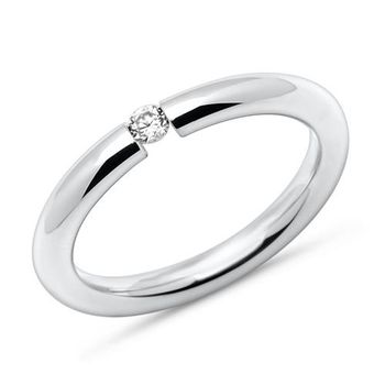 Anillo de tensión de acero inoxidable para mujer con gema