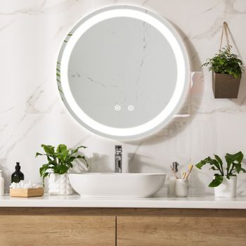 Espejo De Pared Con Led Maratea Para Baño Antivaho Redondo Aluminio + Cristal 60 X 60 X 3 Cm - Plateado [pro.tec]