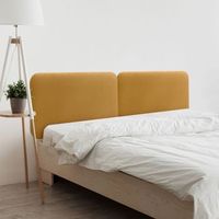 dhome cabecero tapizado en terciopelo liso redondeado para pared acusticos cabeceros absorbentes cabezal cama dormitorio mostaza 160cm dual