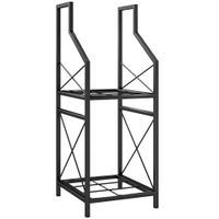 outsunny soporte para lena de 2 niveles en metal con base elevada 34x30x80 cm negro   aosom espana