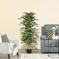 planta artificial higuera de peva pe cemento homcom o60x150cm-verde