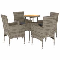 set de comedor jardin 5 uds  mueble jardin mesa y sillas con cojines ratan pe acacia gris